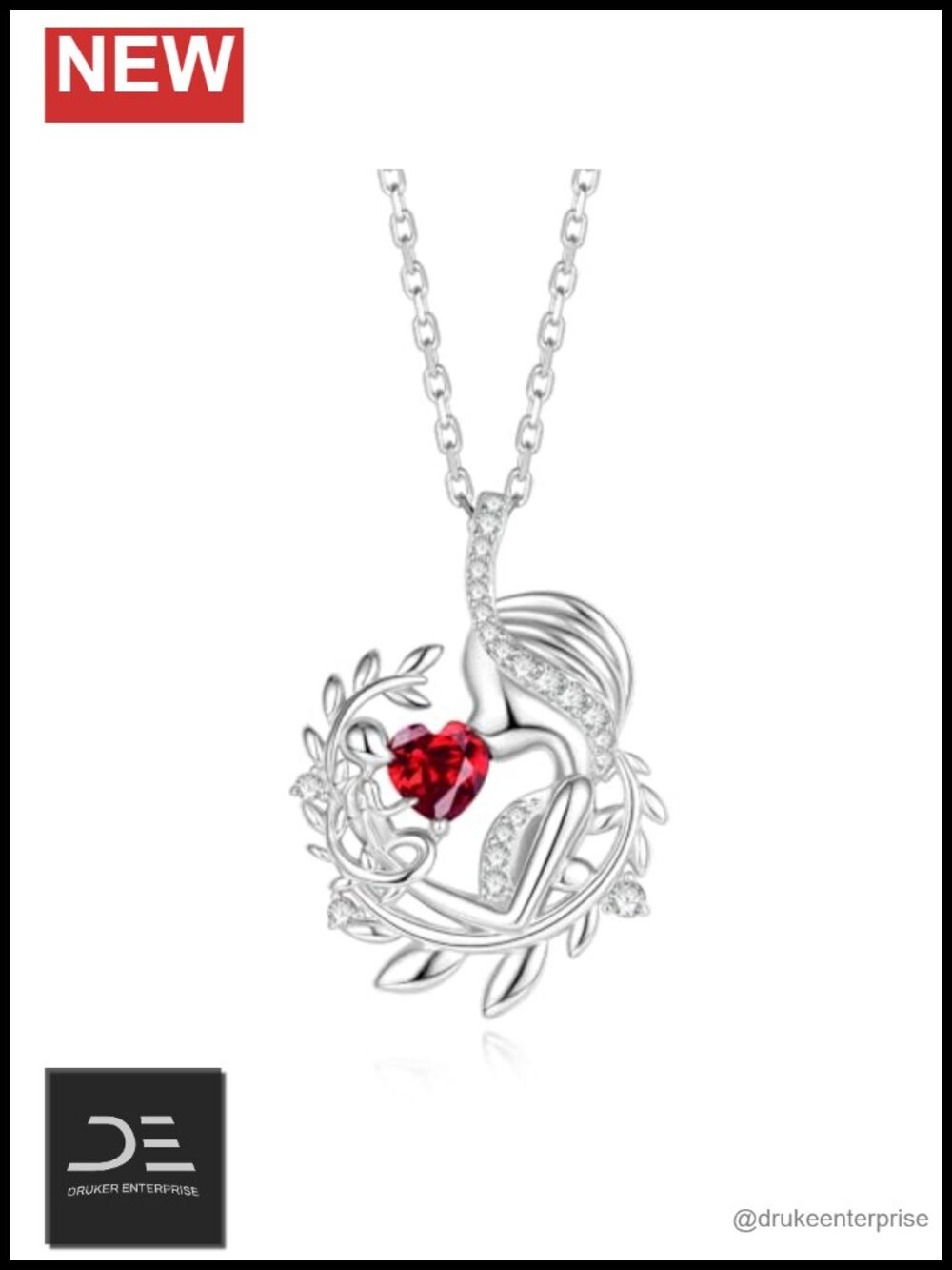 Sterling Silver Birthstone Mother Heart Necklace Tree of Life Pendant July Ruby